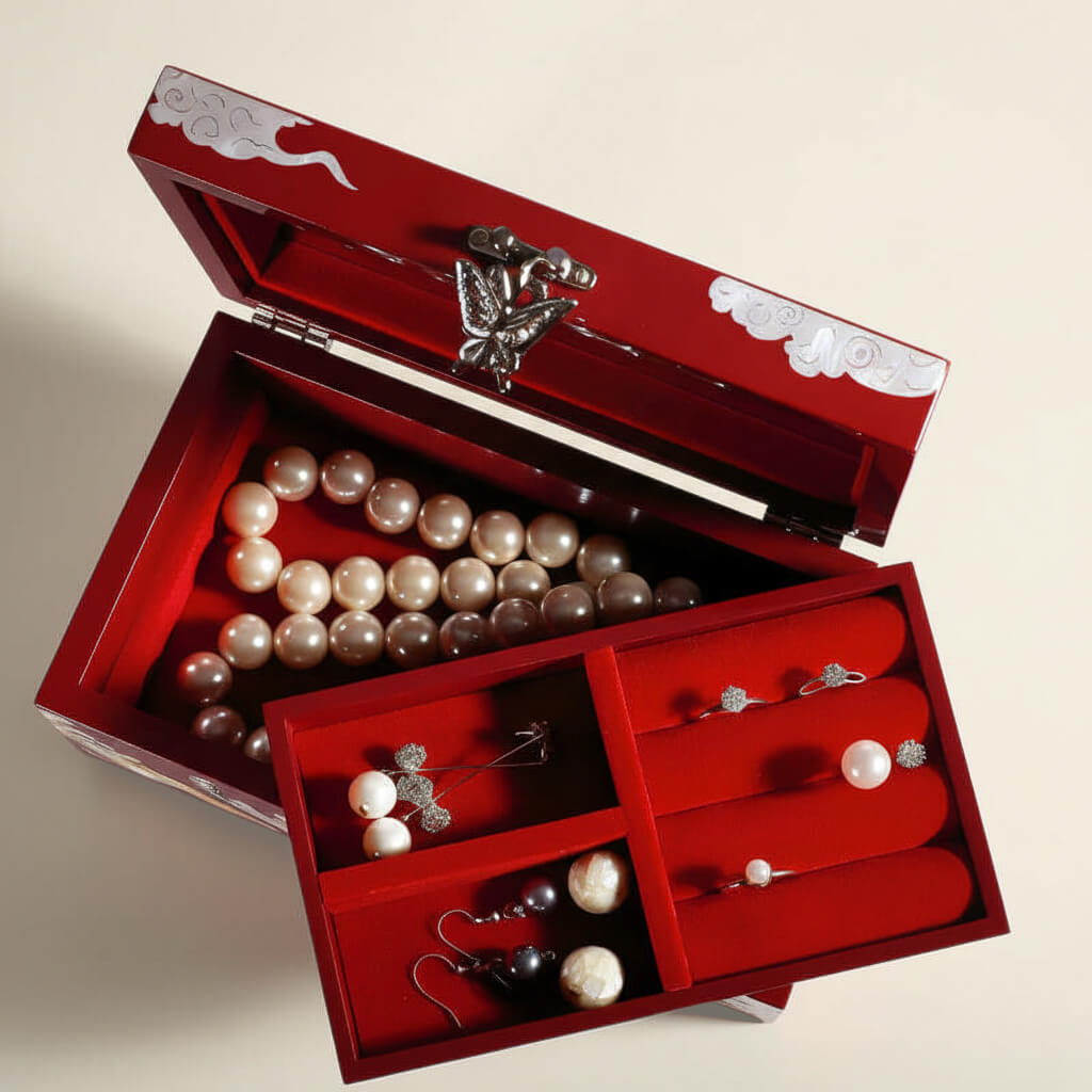 Handcrafted Jewelry Box with Inlaid Colored Shells QS03