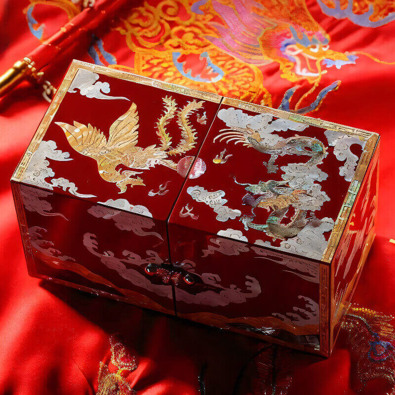 Handcrafted Jewelry Box with Inlaid Colored Shells QS04