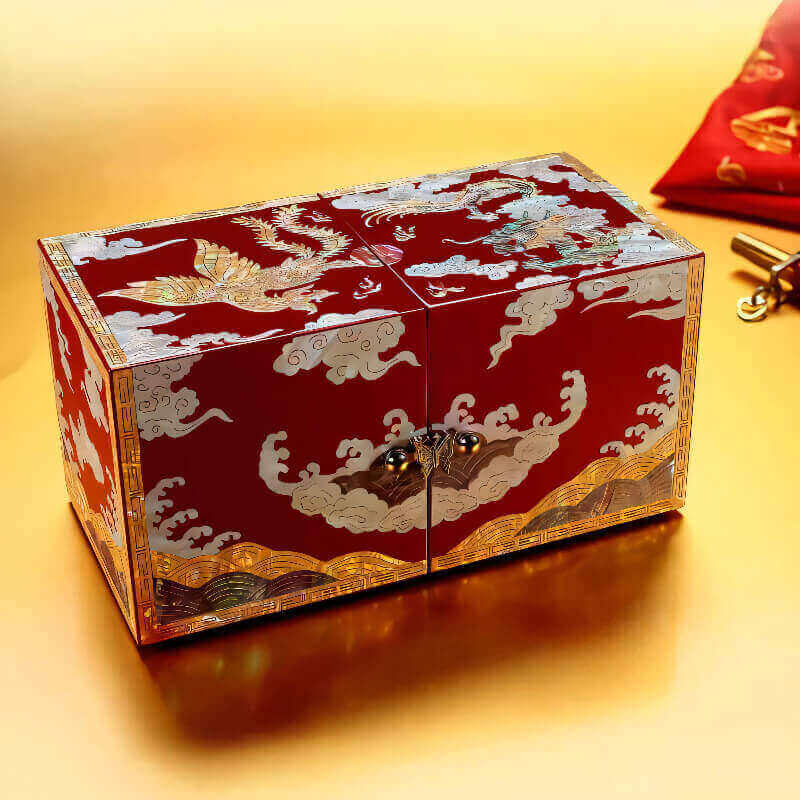 Handcrafted Jewelry Box with Inlaid Colored Shells QS04