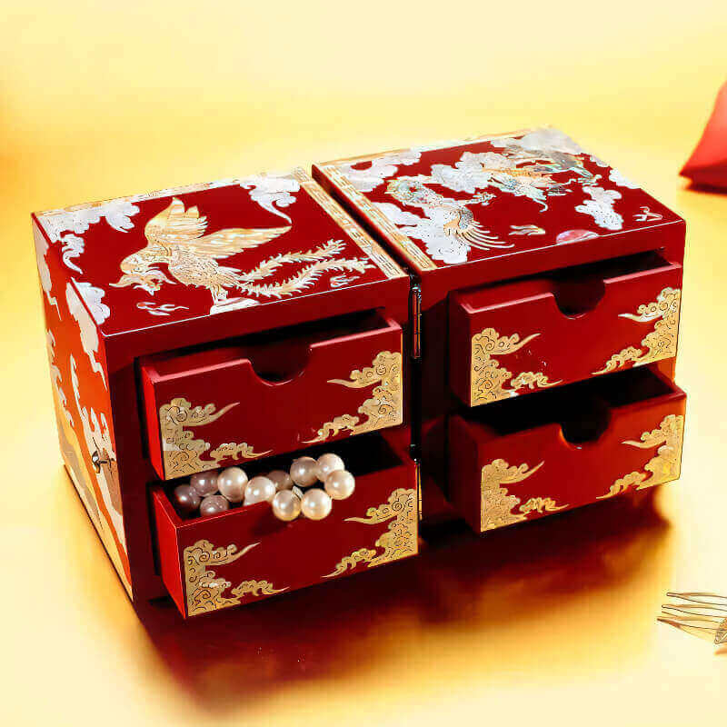 Handcrafted Jewelry Box with Inlaid Colored Shells QS04