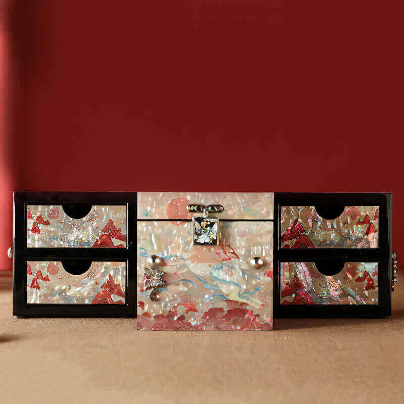 Handcrafted Jewelry Box with Inlaid Colored Shells QS05