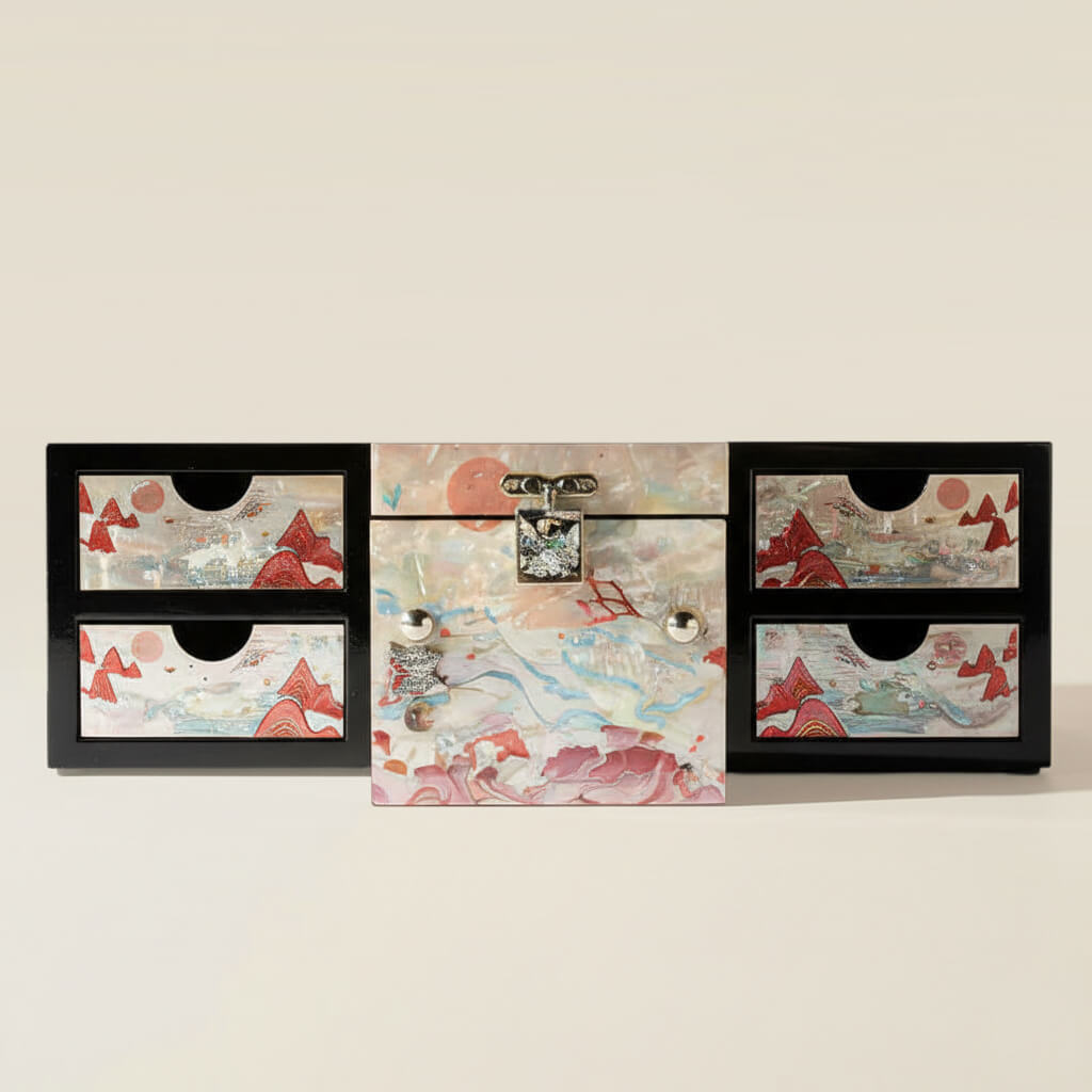 Handcrafted Jewelry Box with Inlaid Colored Shells QS05