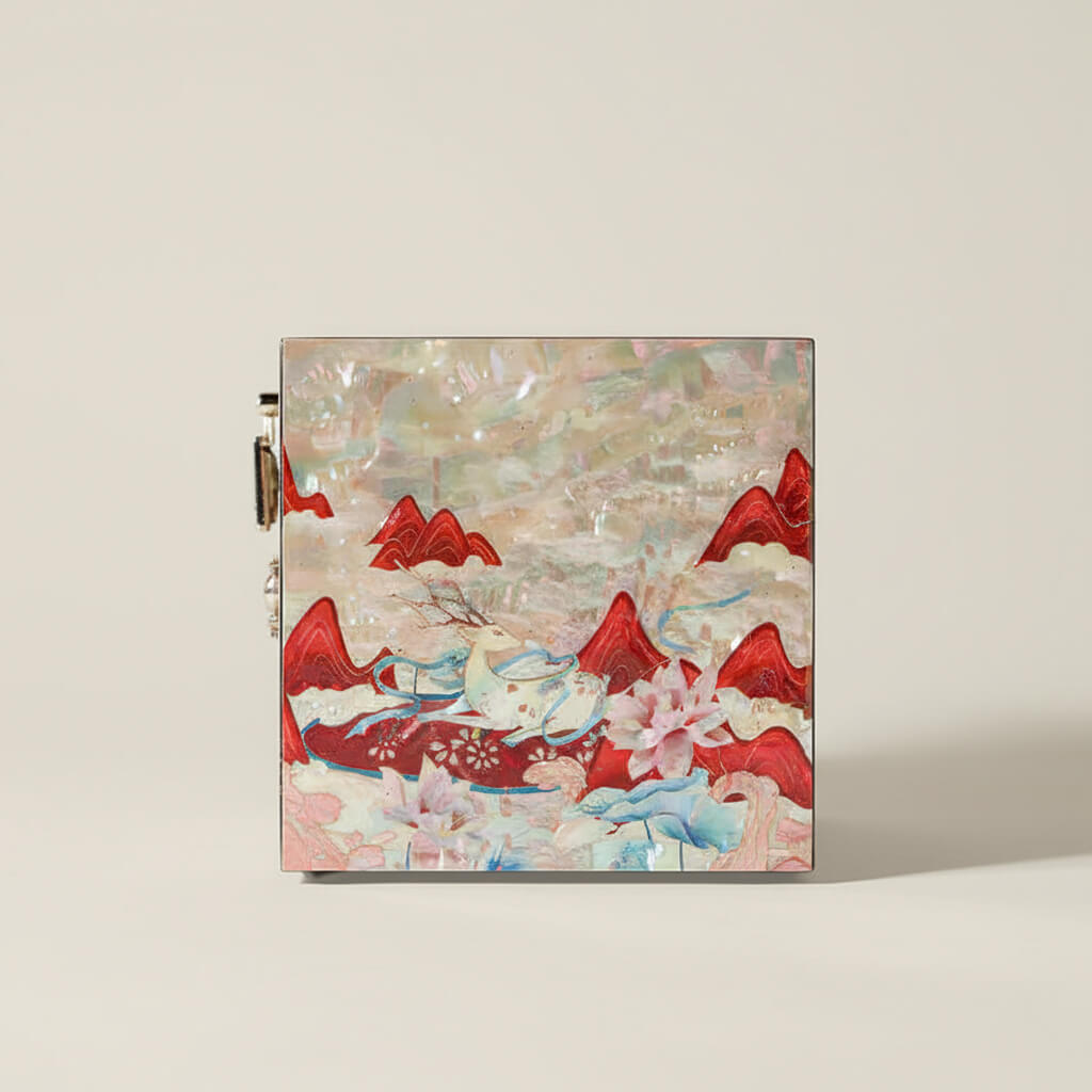 Handcrafted Jewelry Box with Inlaid Colored Shells QS05