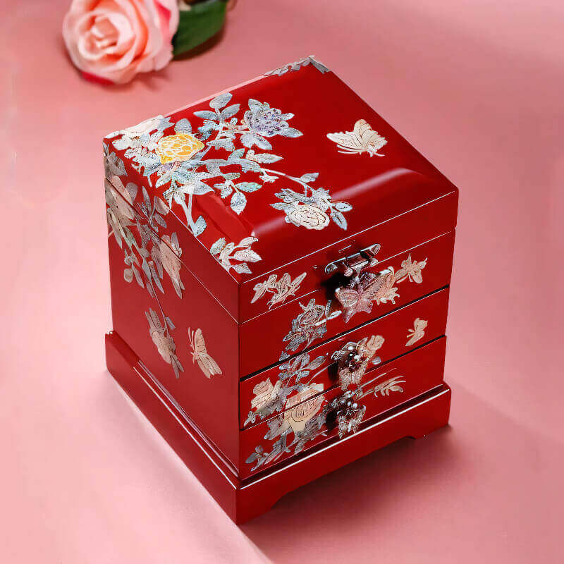 Handcrafted Jewelry Box with Inlaid Colored Shells QS07