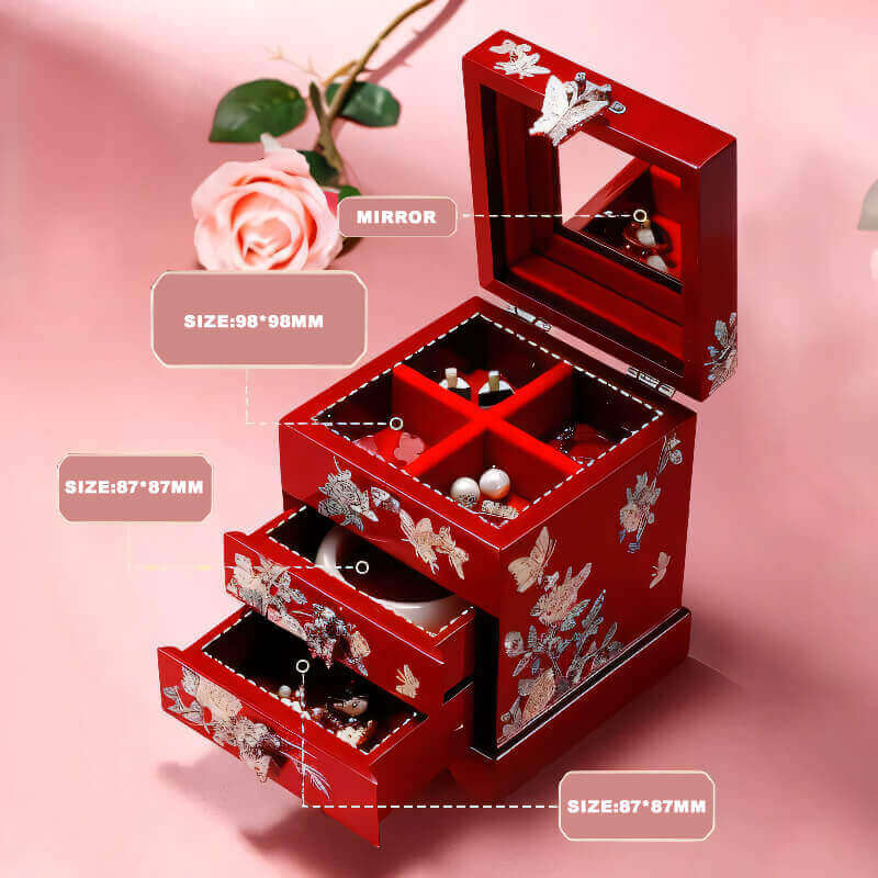 Handcrafted Jewelry Box with Inlaid Colored Shells QS07
