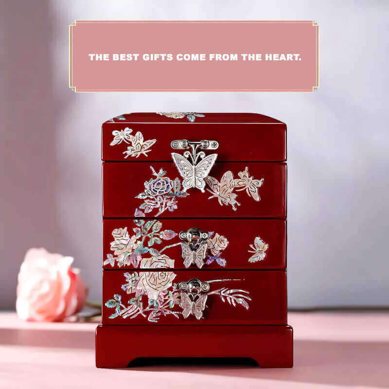 Handcrafted Jewelry Box with Inlaid Colored Shells QS07