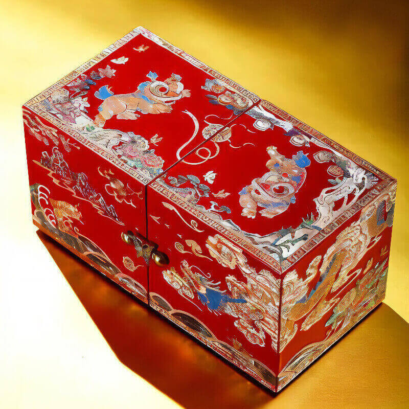 Handcrafted Jewelry Box with Inlaid Colored Shells QS08