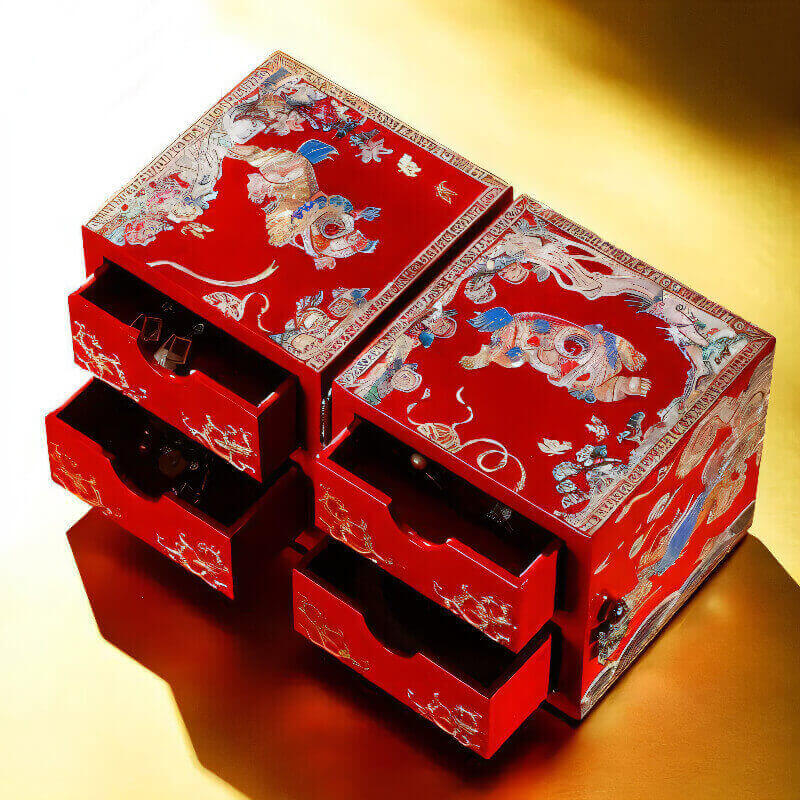 Handcrafted Jewelry Box with Inlaid Colored Shells QS08