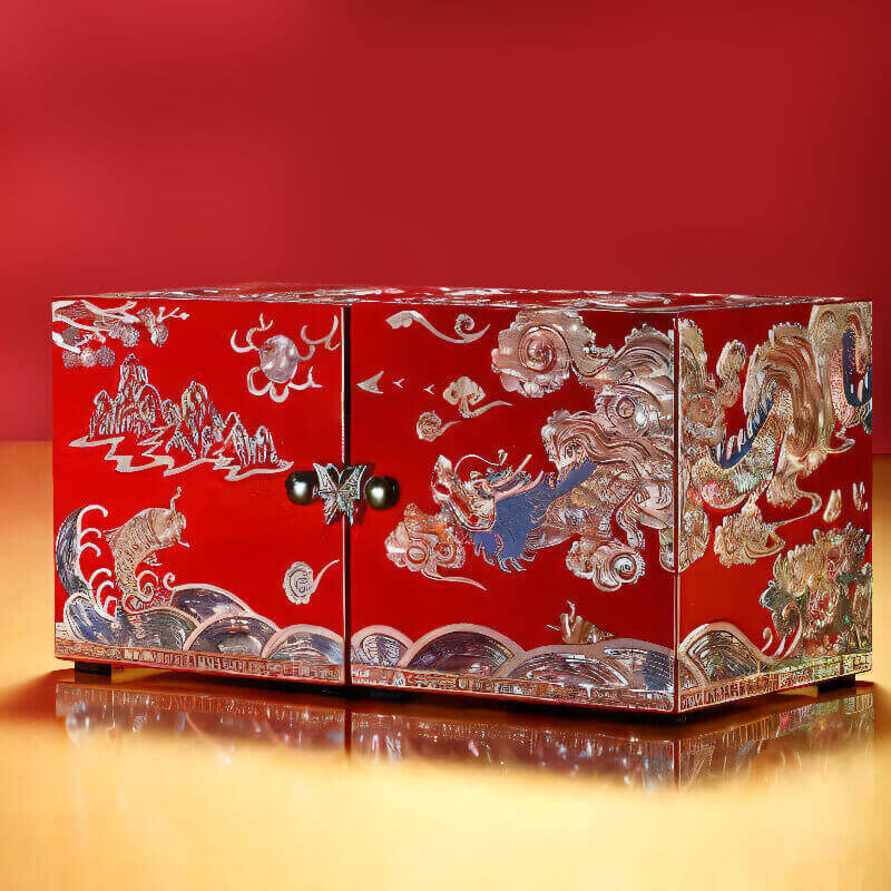 Handcrafted Jewelry Box with Inlaid Colored Shells QS08