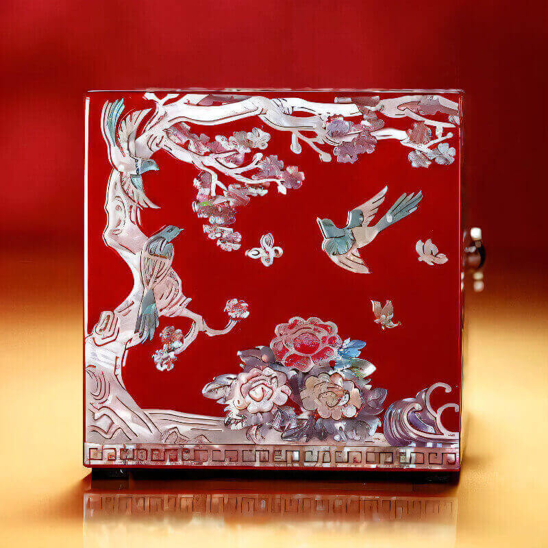 Handcrafted Jewelry Box with Inlaid Colored Shells QS08