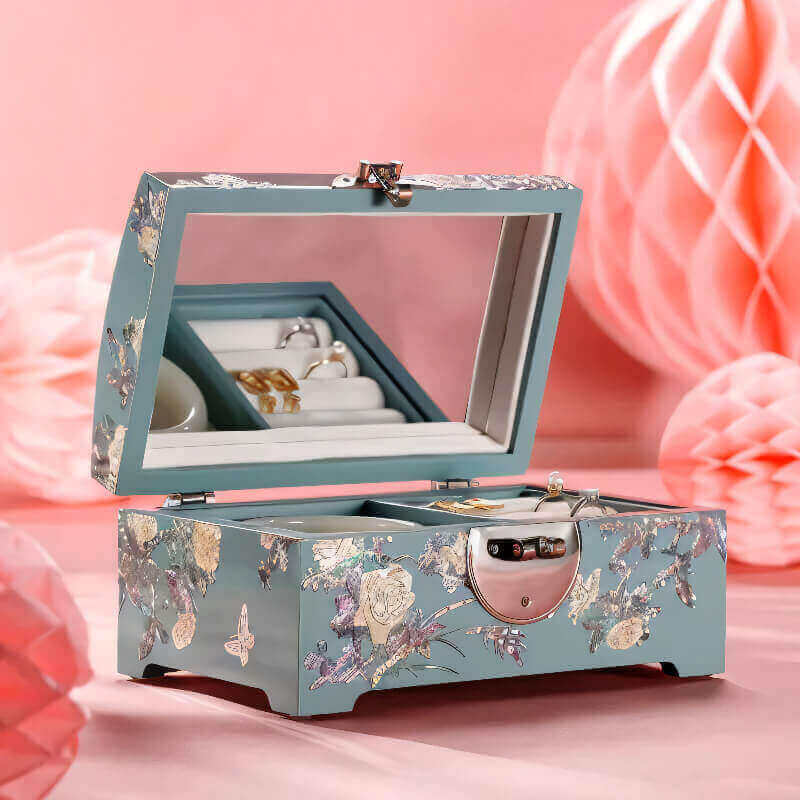 Handcrafted Jewelry Box with Inlaid Colored Shells QS10