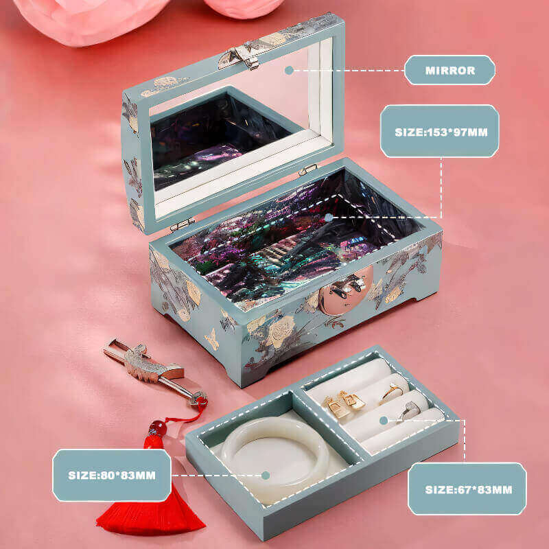Handcrafted Jewelry Box with Inlaid Colored Shells QS10