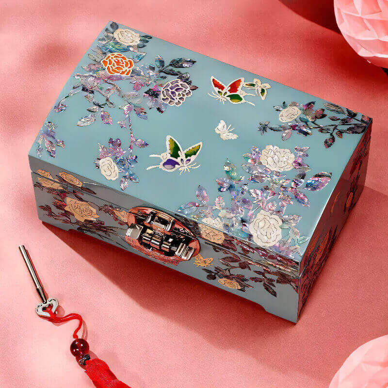 Handcrafted Jewelry Box with Inlaid Colored Shells QS10