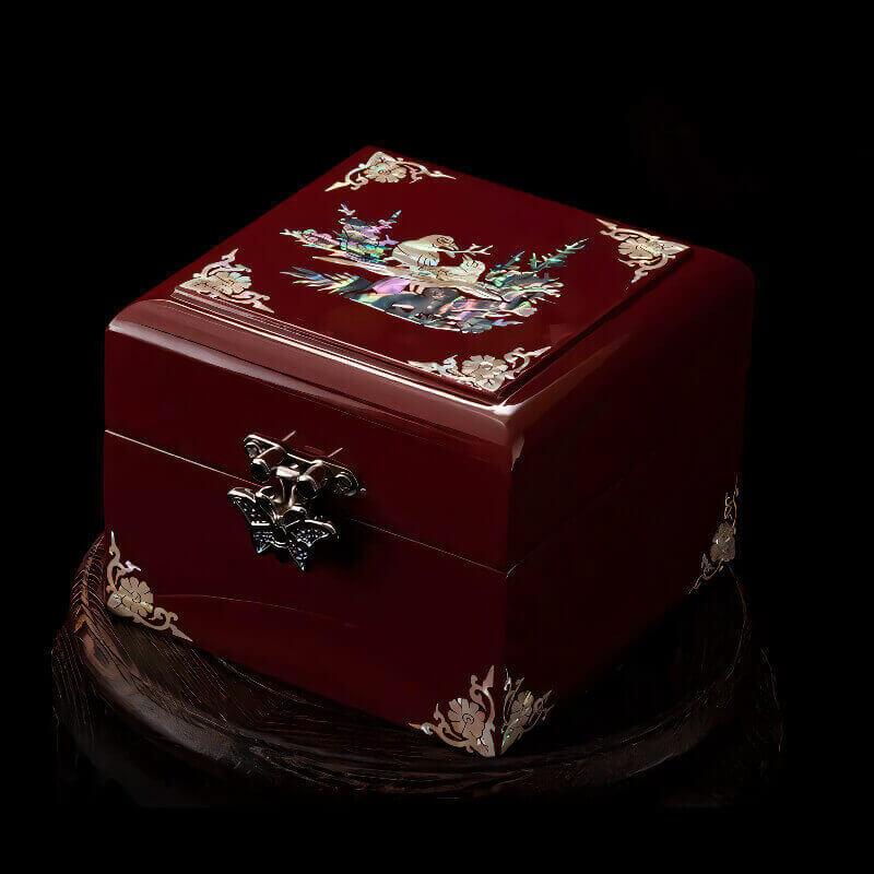 Handcrafted Jewelry Box with Inlaid Colored Shells QS11