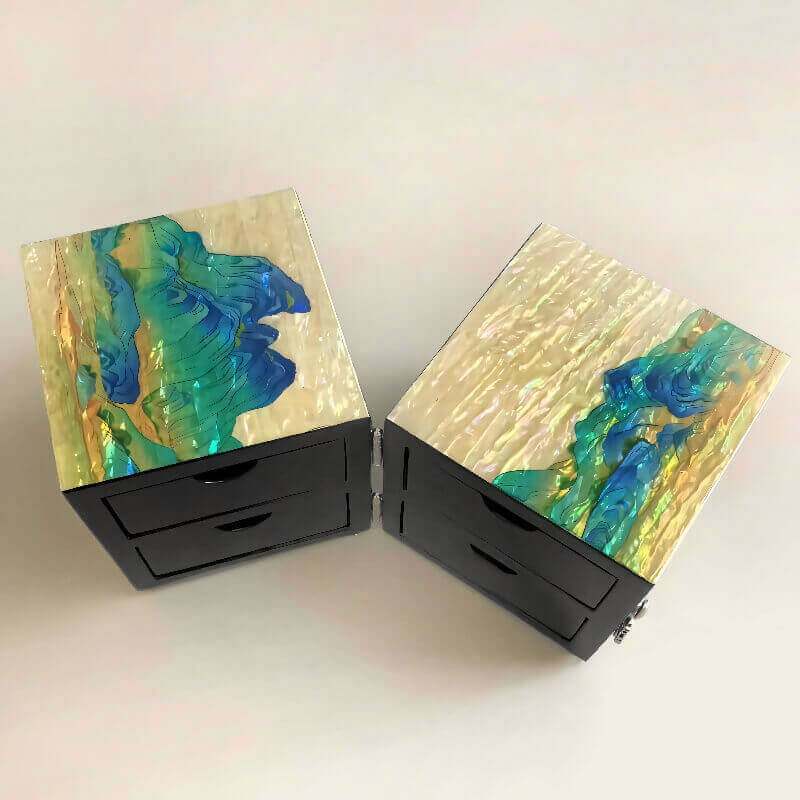 Handcrafted Jewelry Box with Inlaid Colored Shells QS14