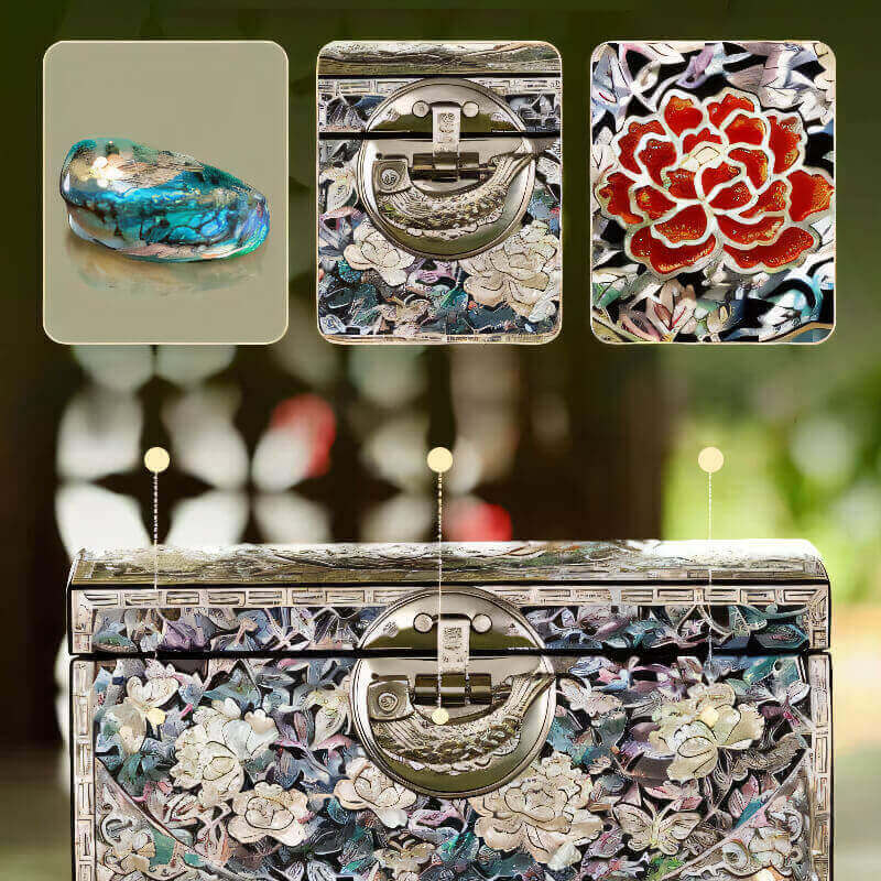 Handcrafted Jewelry Box with Inlaid Colored Shells QS15