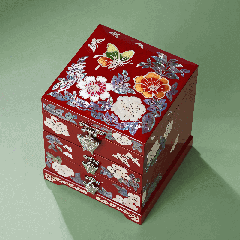 Handcrafted Jewelry Box with Inlaid Colored Shells SH04