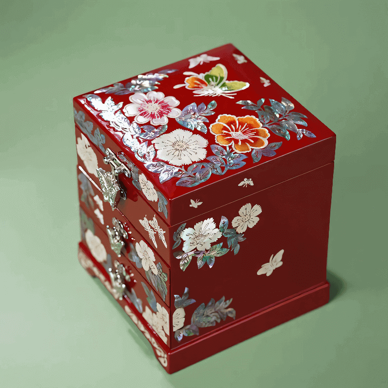 Handcrafted Jewelry Box with Inlaid Colored Shells SH04