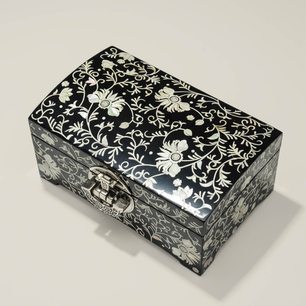 Handcrafted Jewelry Box with Inlaid Colored Shells QS16
