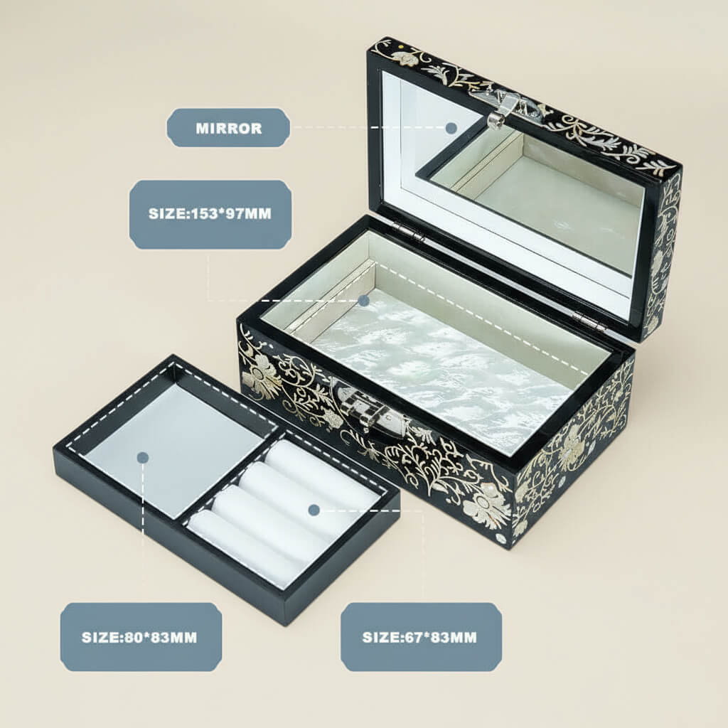 Handcrafted Jewelry Box with Inlaid Colored Shells QS16