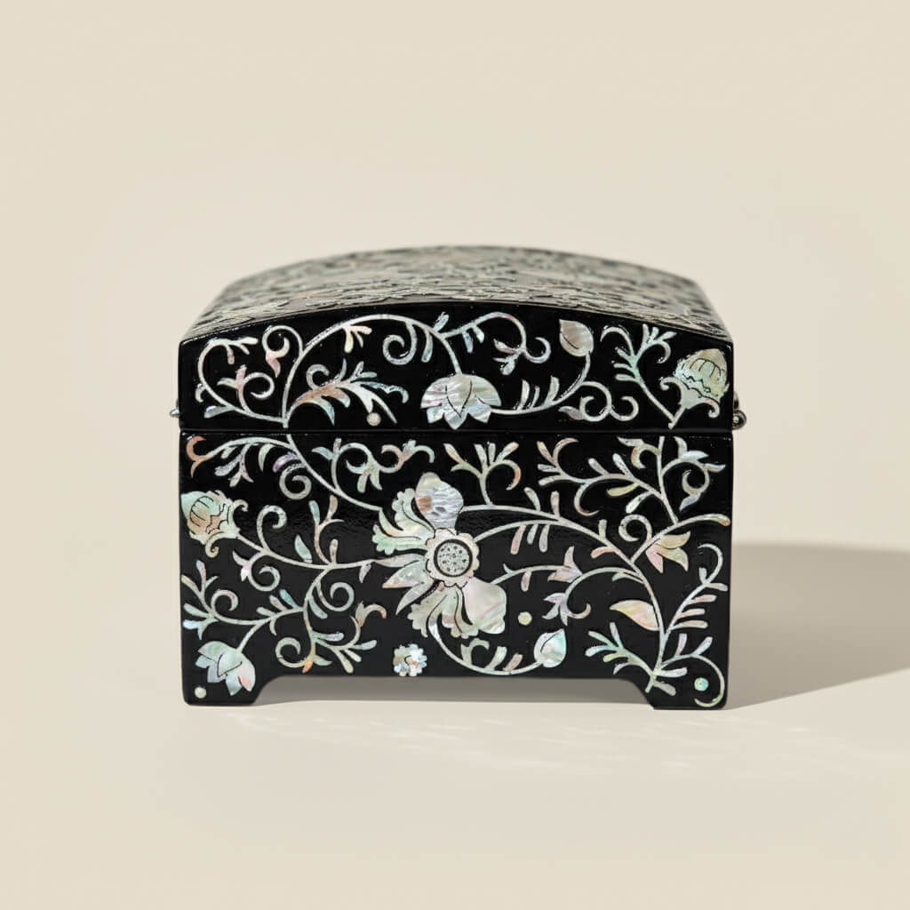 Handcrafted Jewelry Box with Inlaid Colored Shells QS16