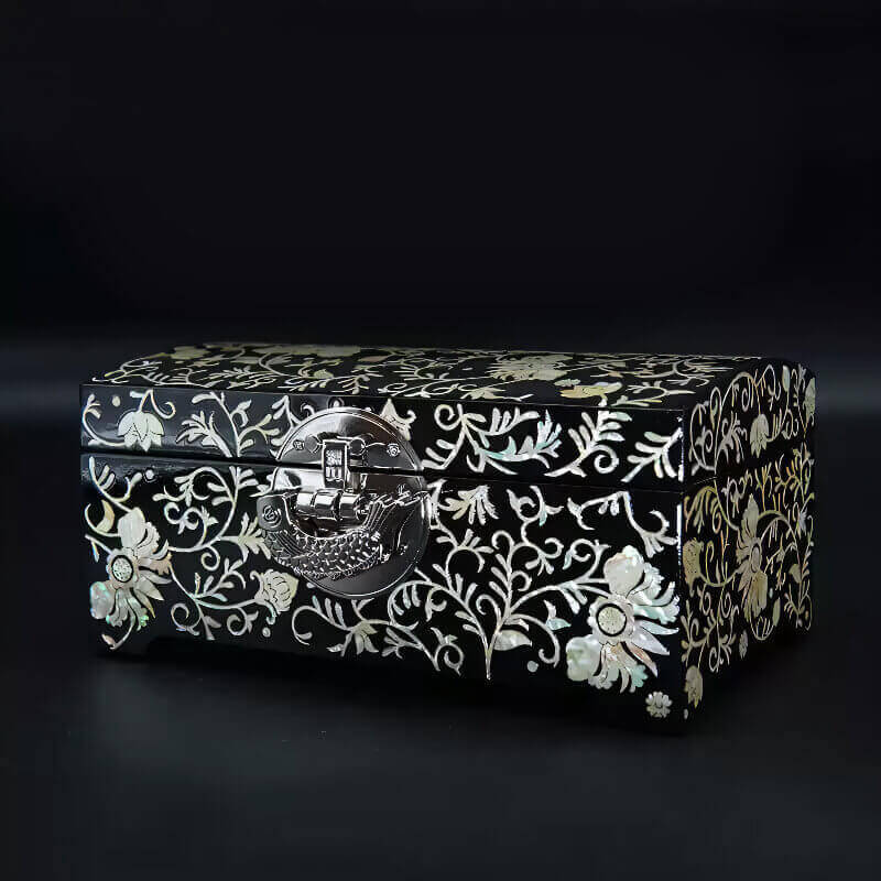 Handcrafted Jewelry Box with Inlaid Colored Shells QS16