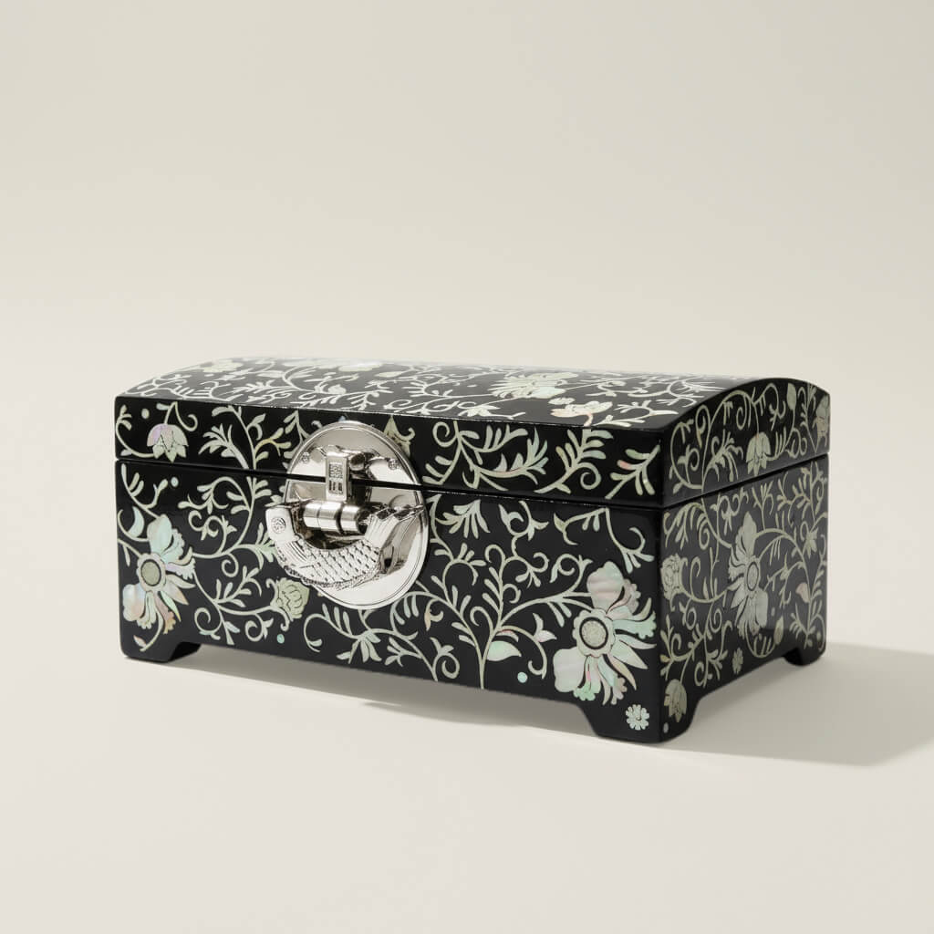 Handcrafted Jewelry Box with Inlaid Colored Shells QS16