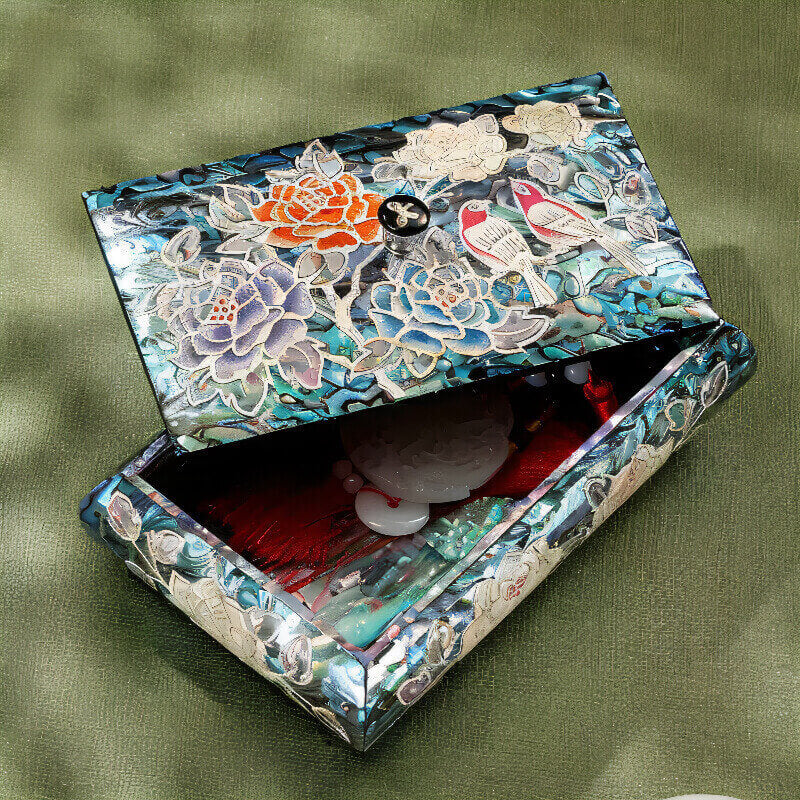 Handcrafted Jewelry Box with Inlaid Colored Shells QS17
