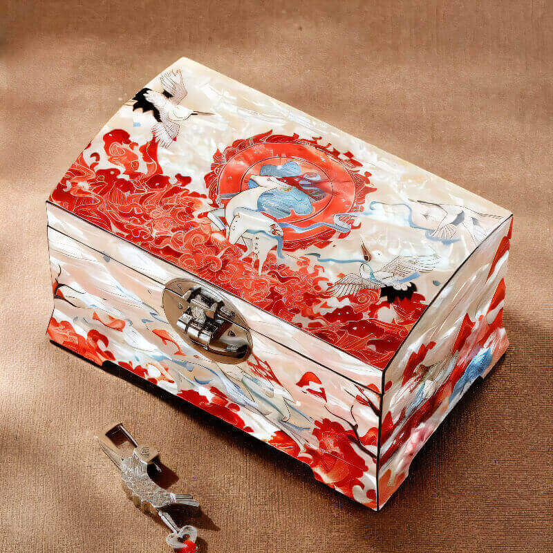 Handcrafted Jewelry Box with Inlaid Colored Shells QS18