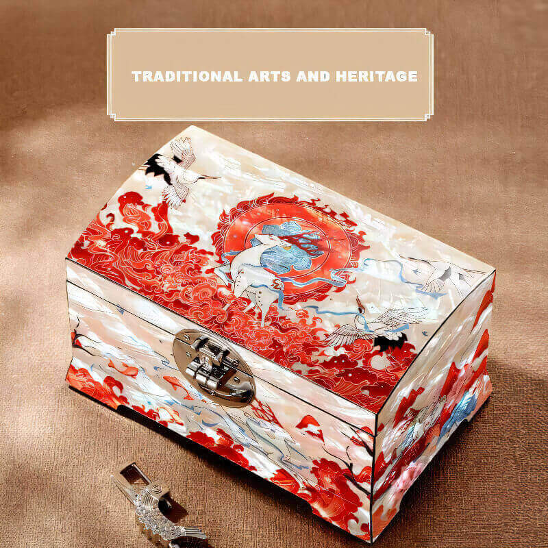 Handcrafted Jewelry Box with Inlaid Colored Shells QS18