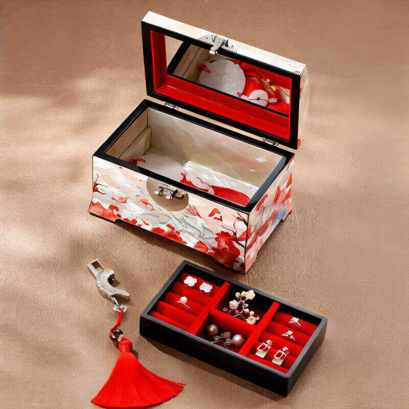 Handcrafted Jewelry Box with Inlaid Colored Shells QS18