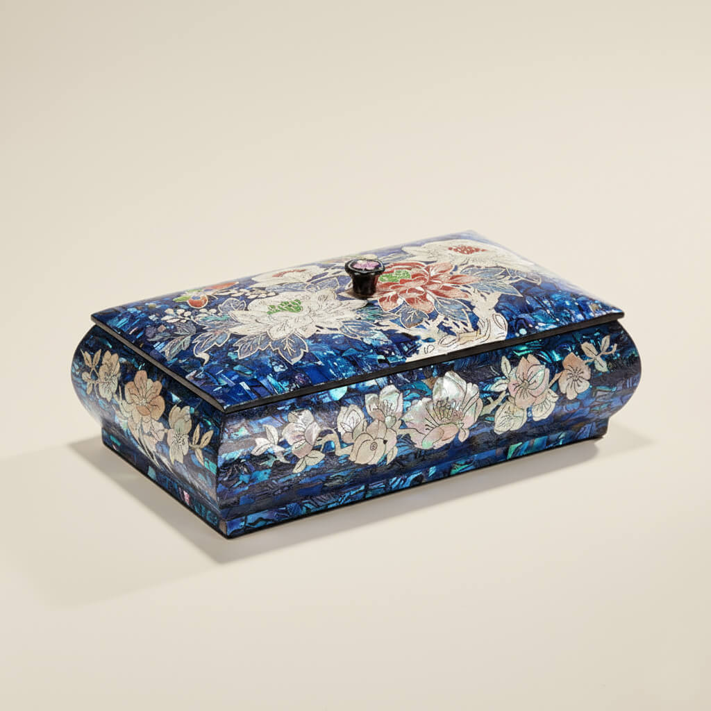 Handcrafted Jewelry Box with Inlaid Colored Shells QS19