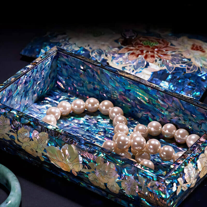 Handcrafted Jewelry Box with Inlaid Colored Shells QS19