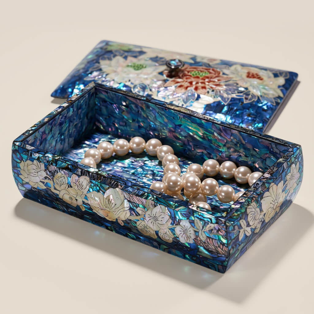 Handcrafted Jewelry Box with Inlaid Colored Shells QS19