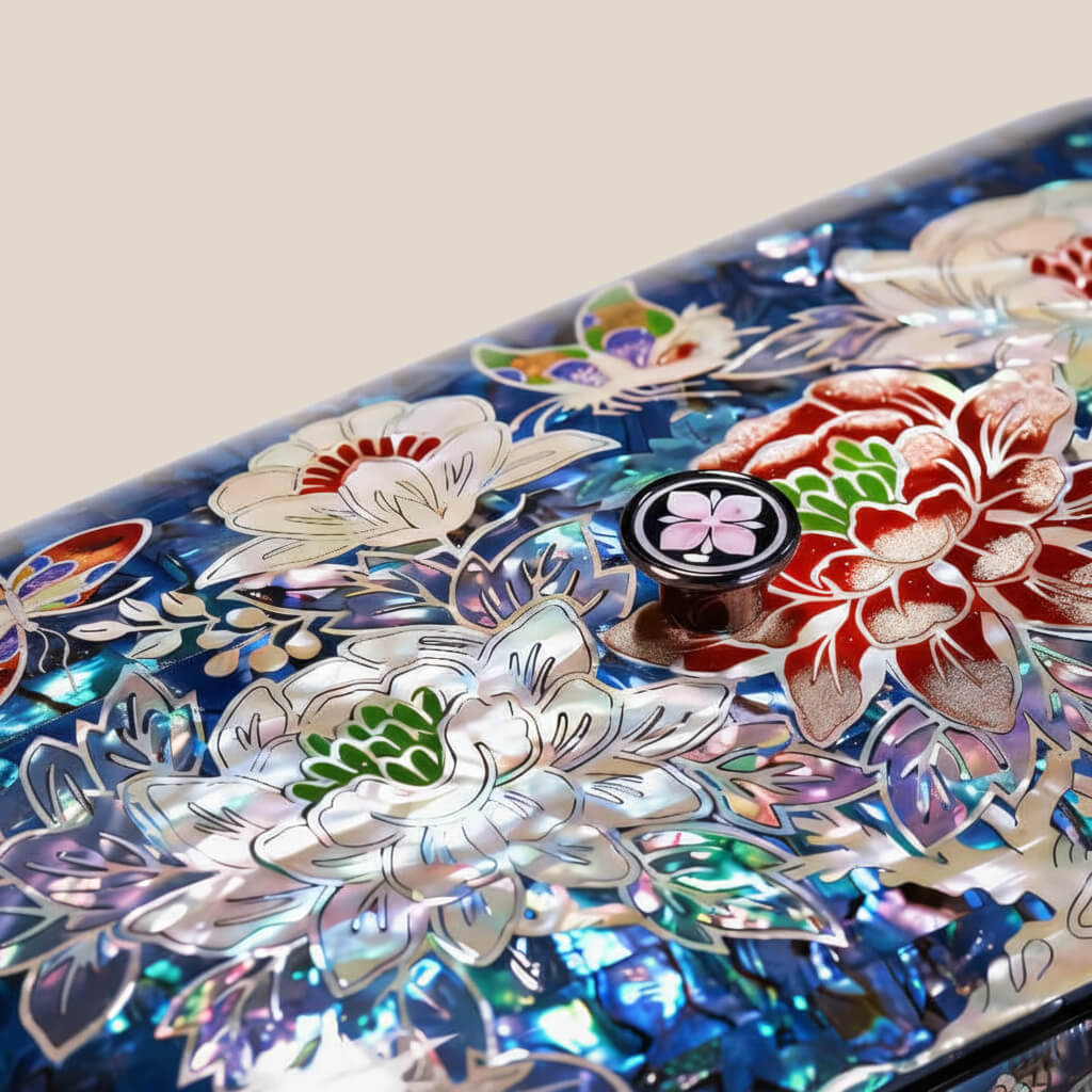 Handcrafted Jewelry Box with Inlaid Colored Shells QS19