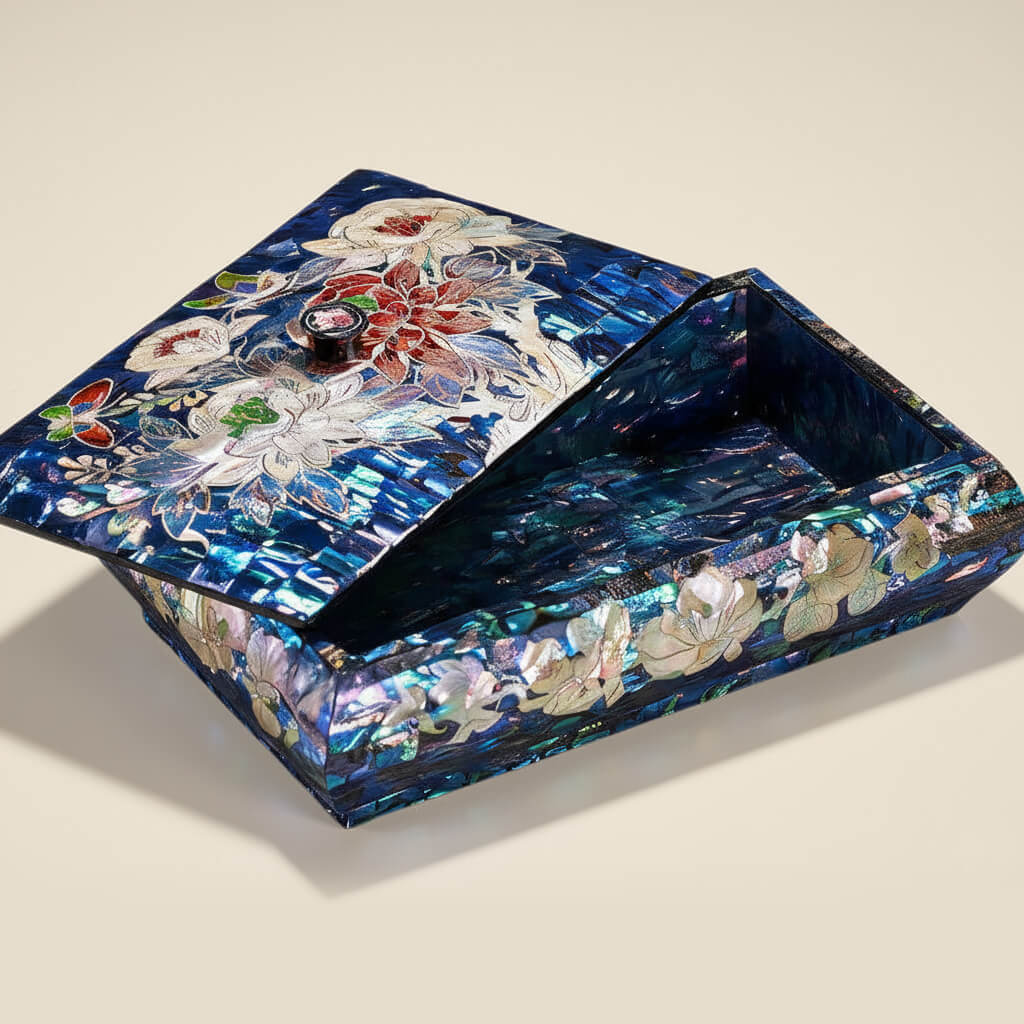 Handcrafted Jewelry Box with Inlaid Colored Shells QS19