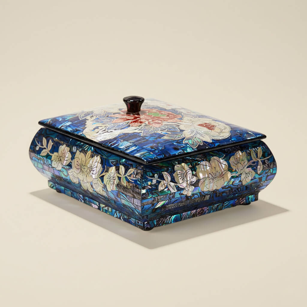 Handcrafted Jewelry Box with Inlaid Colored Shells QS19