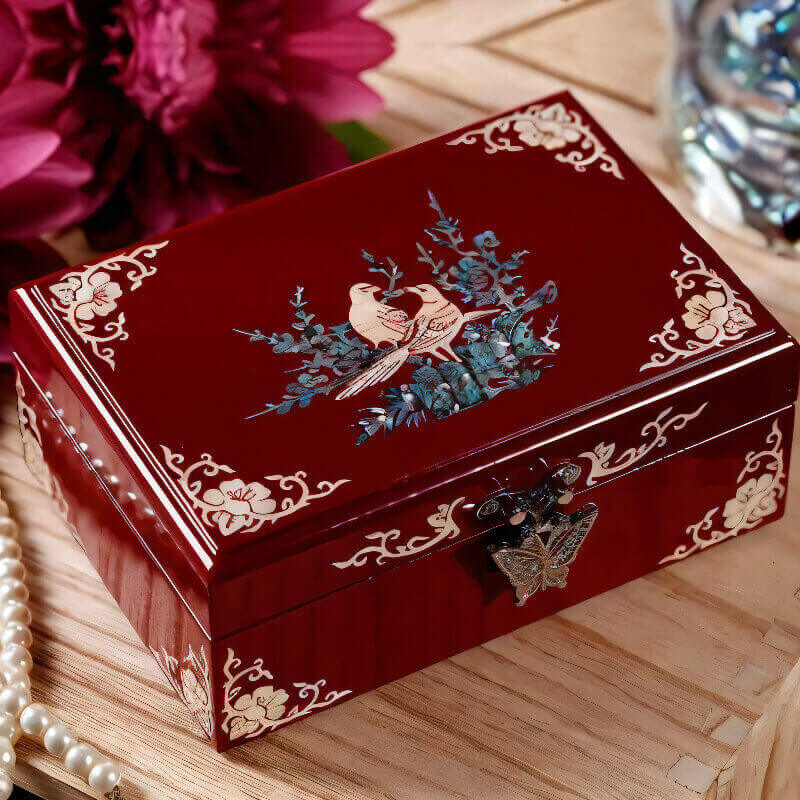 Handcrafted Jewelry Box with Inlaid Colored Shells QS20