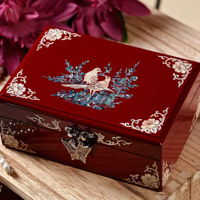 Handcrafted Jewelry Box with Inlaid Colored Shells QS20