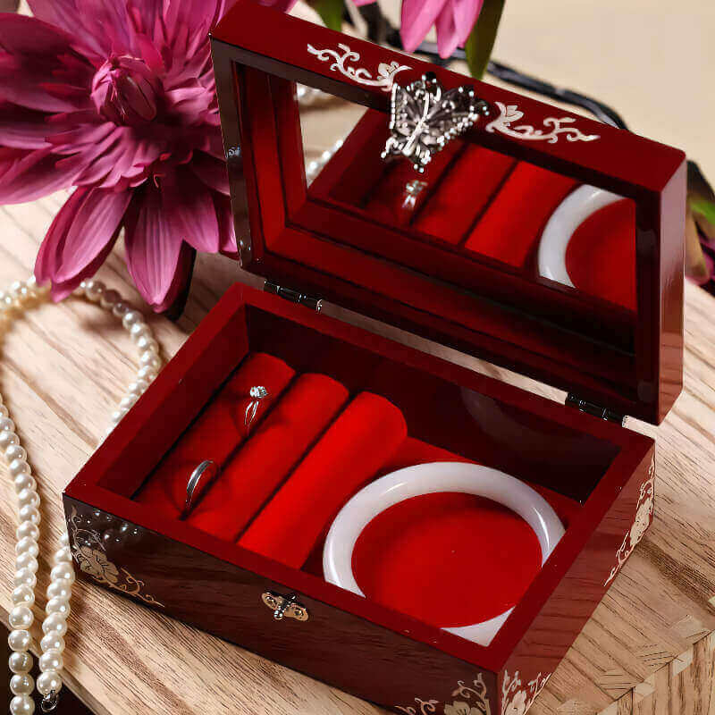 Handcrafted Jewelry Box with Inlaid Colored Shells QS20