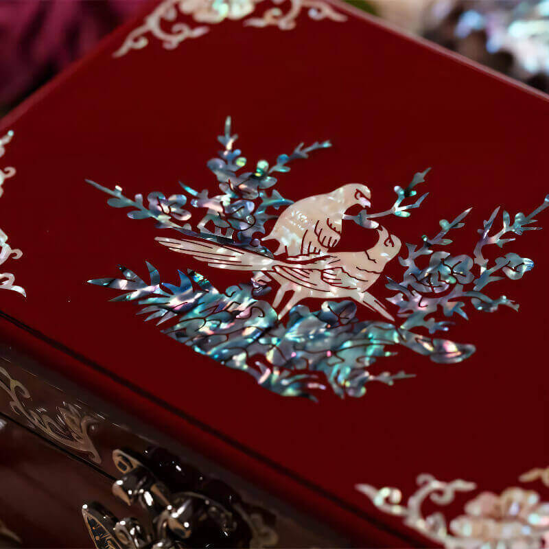Handcrafted Jewelry Box with Inlaid Colored Shells QS20