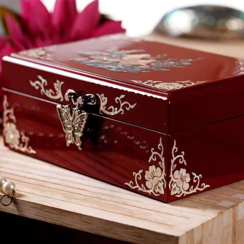 Handcrafted Jewelry Box with Inlaid Colored Shells QS20