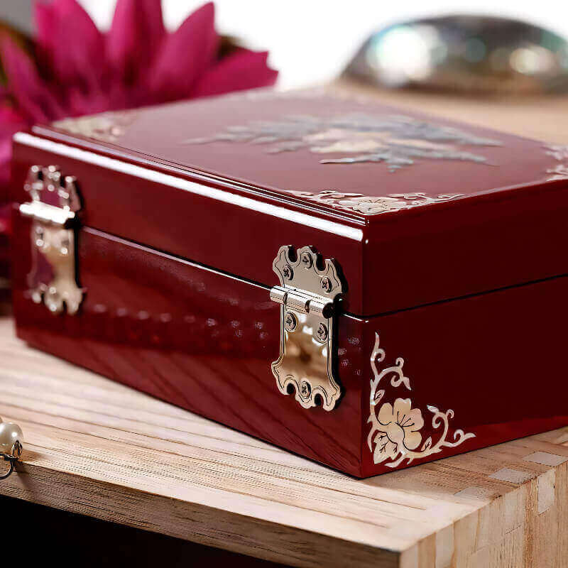 Handcrafted Jewelry Box with Inlaid Colored Shells QS20