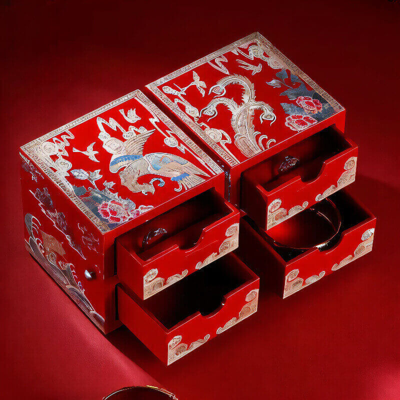 Handcrafted Jewelry Box with Inlaid Colored Shells QS21