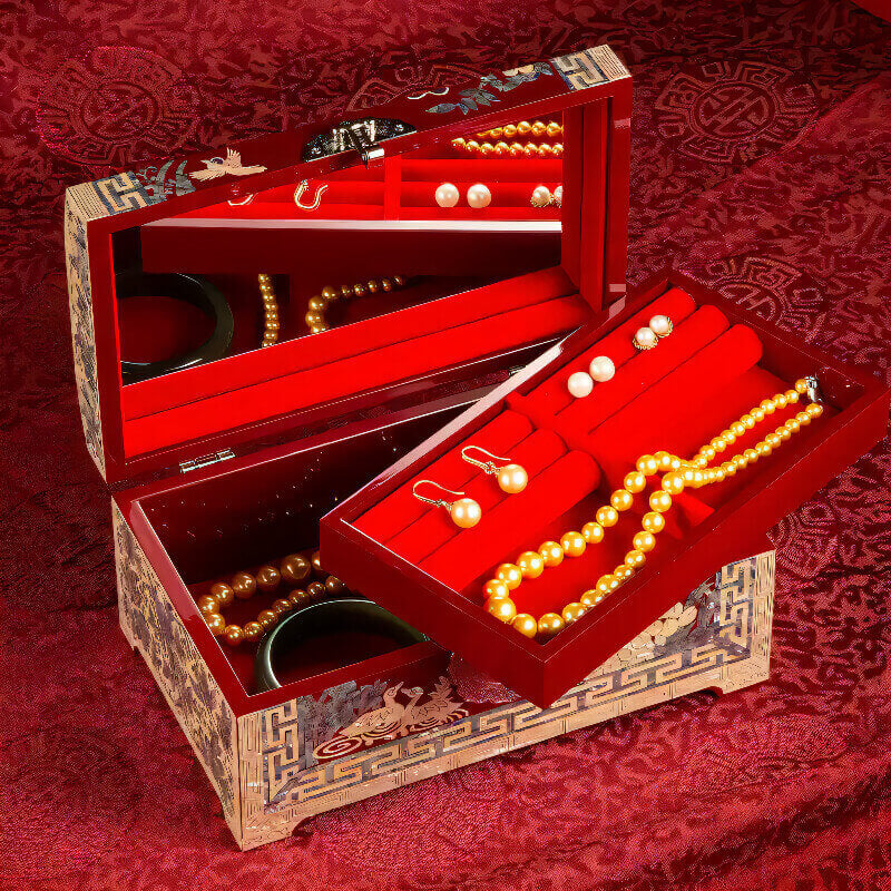 Handcrafted Jewelry Box with Inlaid Colored Shells SH01