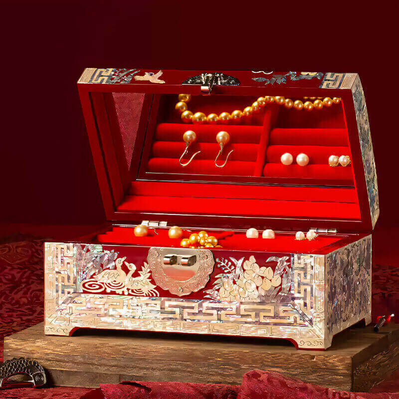 Handcrafted Jewelry Box with Inlaid Colored Shells SH01