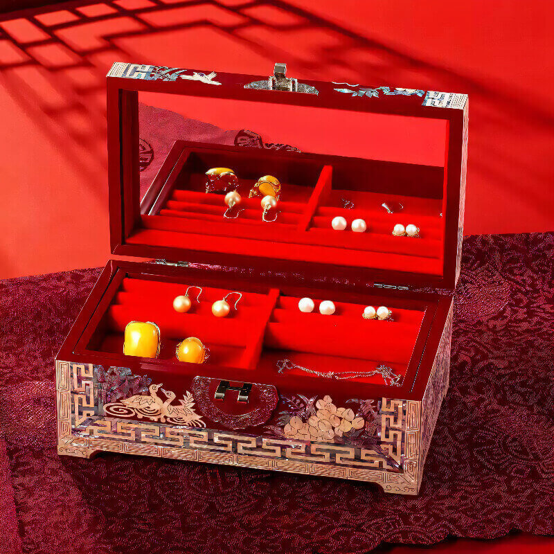 Handcrafted Jewelry Box with Inlaid Colored Shells SH01
