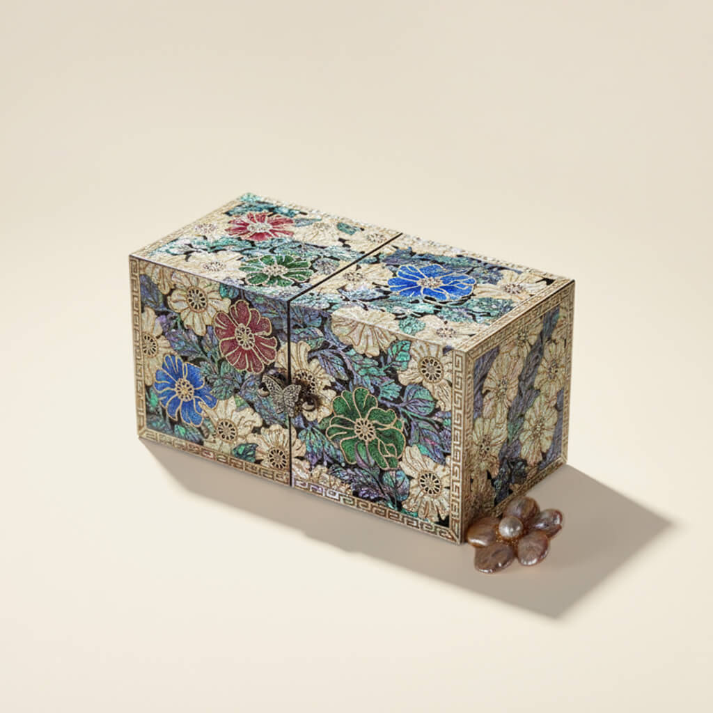 Handcrafted Jewelry Box with Inlaid Colored Shells ZB08
