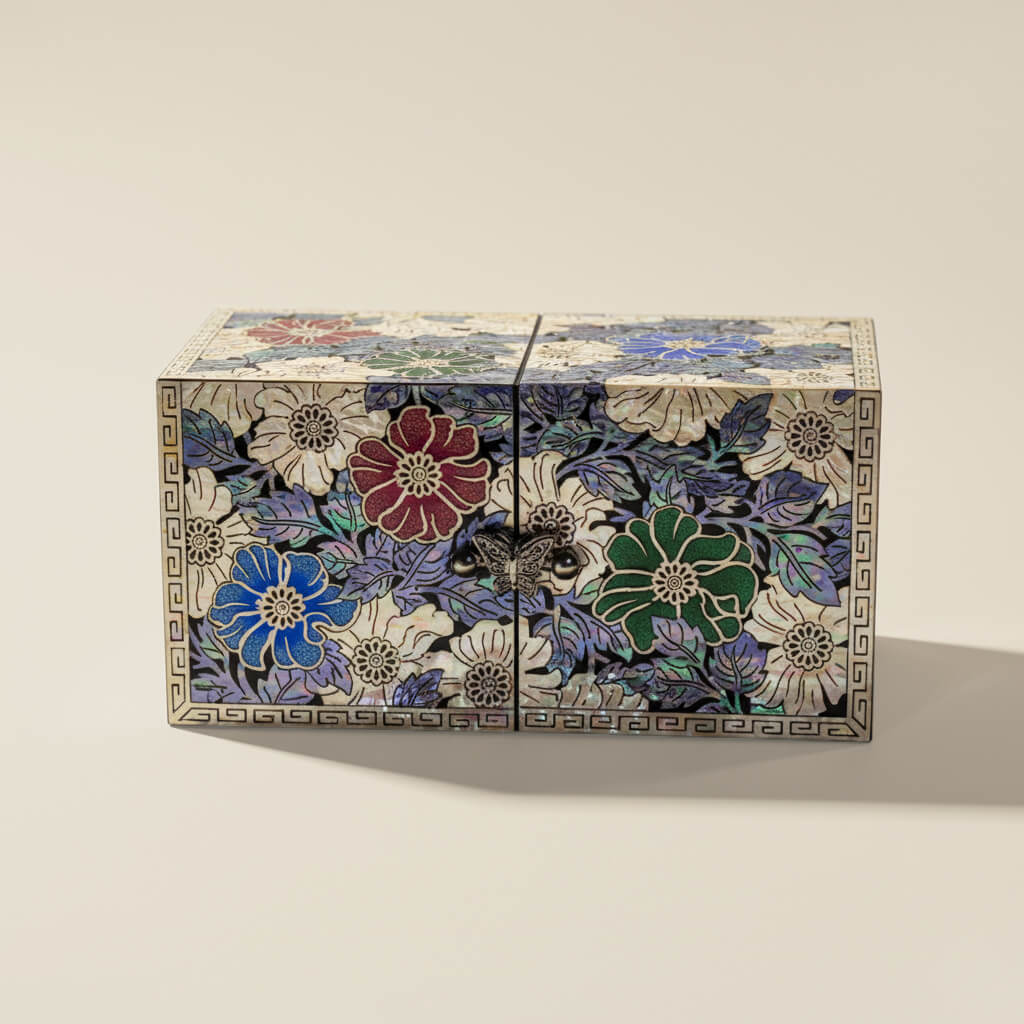 Handcrafted Jewelry Box with Inlaid Colored Shells ZB08