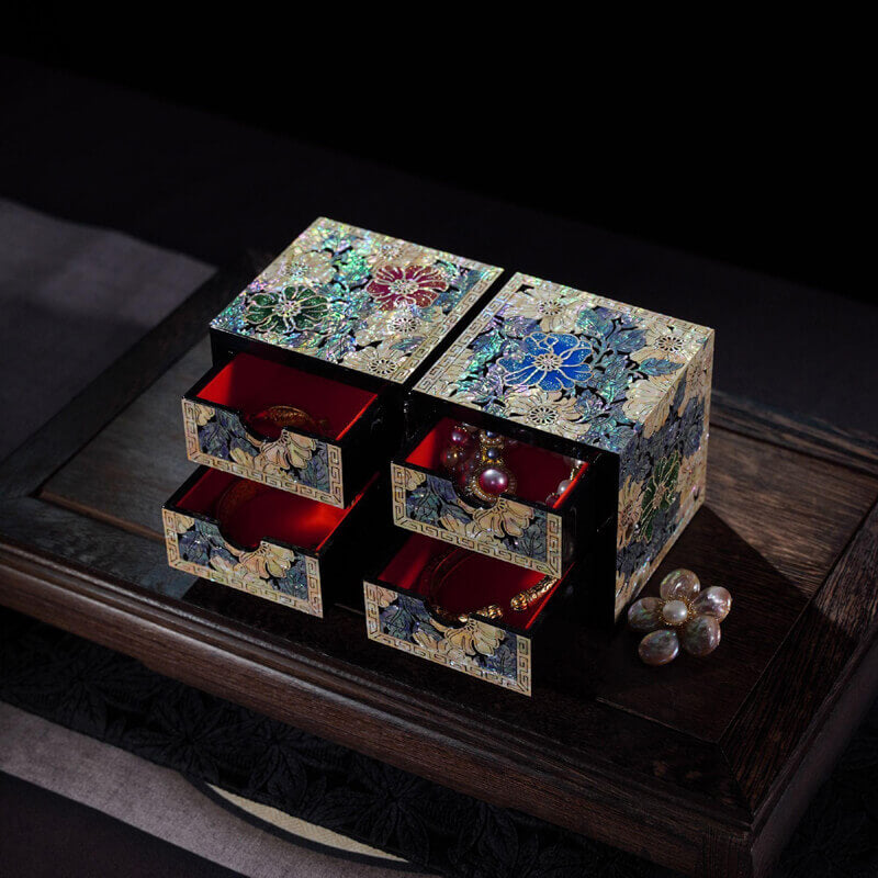 Handcrafted Jewelry Box with Inlaid Colored Shells ZB08